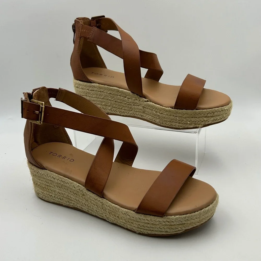 Torrid Espadrille Wedge Sandals Womens 8.5 Brown Criss Cross Strappy Boho Summer